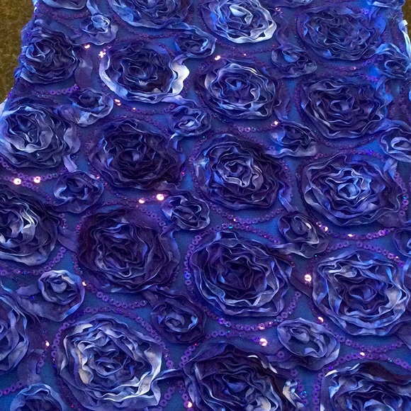 NWT Formal Dress Royal Blue with Ribboned 3 D flowers and purple sequins - Picture 6 of 8